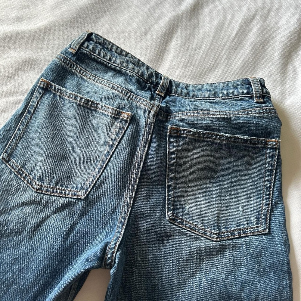 Recycled Straight Leg Jeans With Deconstructed Waistband in Sasha Dark Stonewash